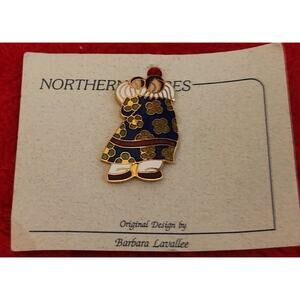 Vintage BARBARA LAVALLEE Cloisonne Enamel Brooch Mother & Child Pin 1 3/8"